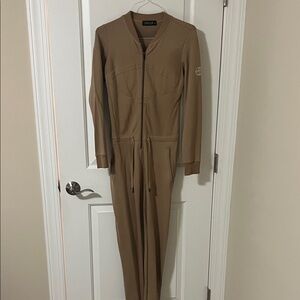 Stylish Tan Jumpsuit with Front Zipper